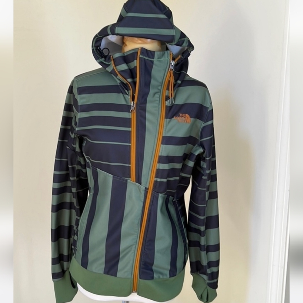 The North face medium green/black striped jacket with hood